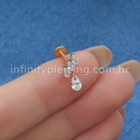 Piercing Labret Titânio Losangos Zircônia Pingente Gota