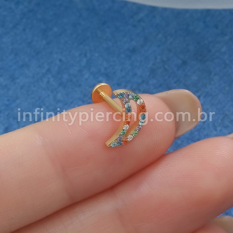 Piercing Labret Titânio Lua Zircônia Colorida Cravejada
