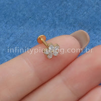 Piercing Labret Titânio Flor 5 Pétalas Zircônia