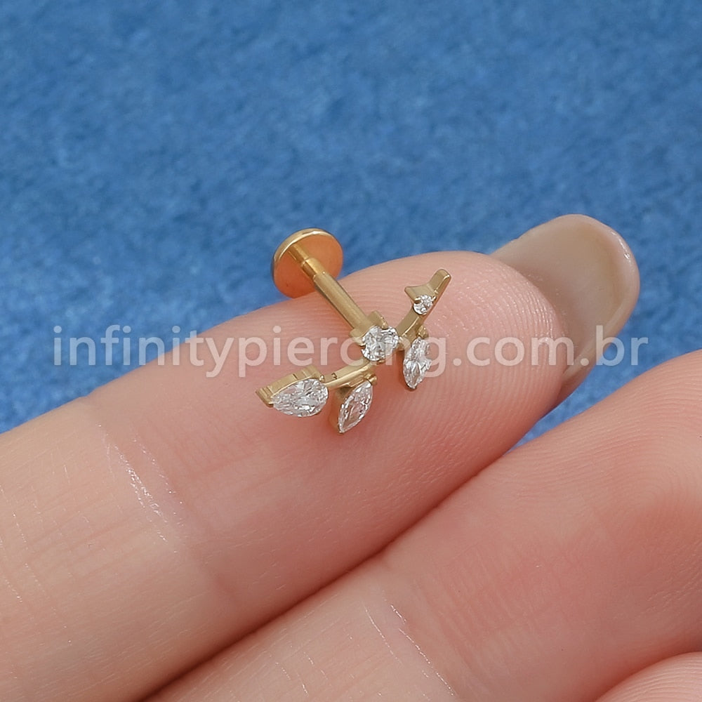 Piercing Labret Titânio Galho Zircônia