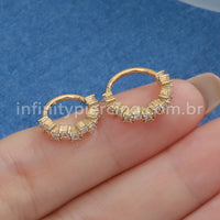 Piercing Argola Aço Cirúrgico Segmento Articulado Quadrado Zircônias Cravejadas