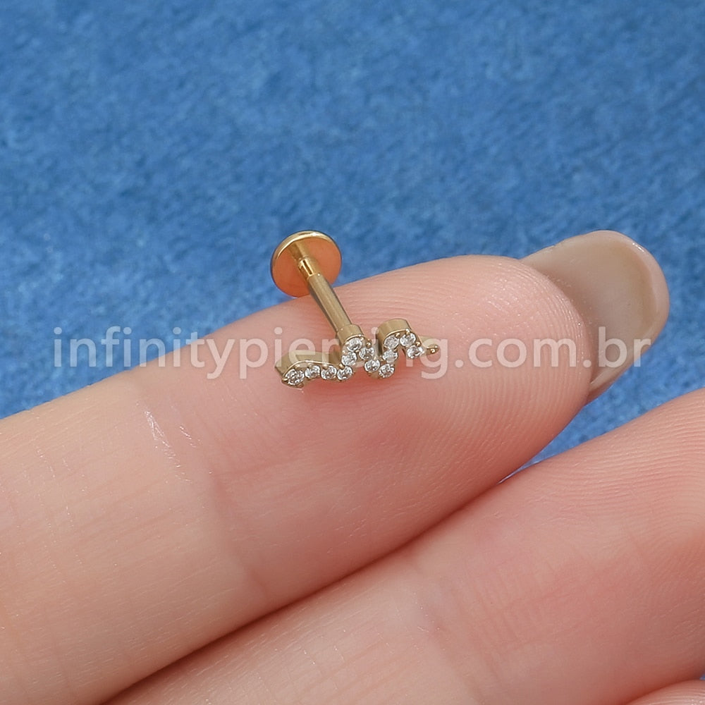 Piercing Labret Titânio Cobra Zircônia Cravejada