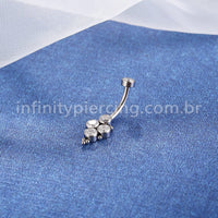 Piercing Banana Aço Cirúrgico Indiano 4 Zircônias Cravada