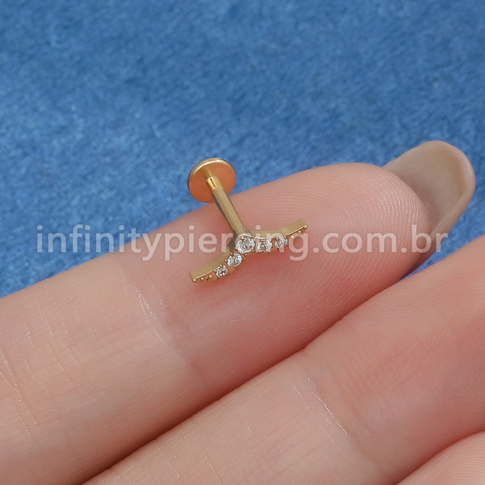 Piercing Labret Titânio Bigode 5 Zircônias Cravejada