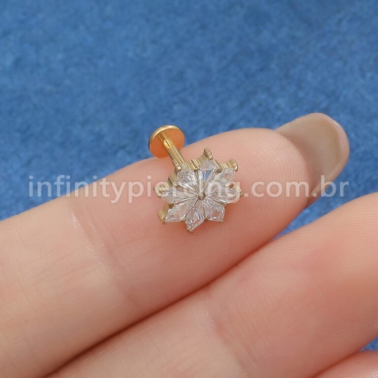Piercing Labret Titânio Flor Zircônia Cravejada