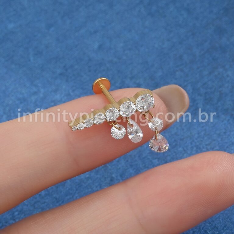 Piercing Labret Titânio Topo Reto Com Pingente Zircônias Cravejadas