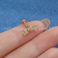 Piercing Labret Titânio Losangos 5 Pedras Zircônia