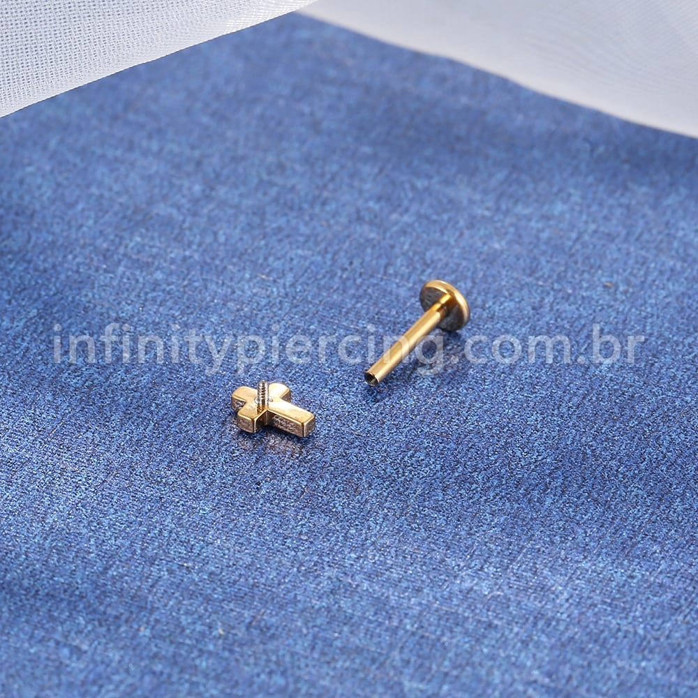 Piercing Labret Titânio Cruz Zircônia Cravejada