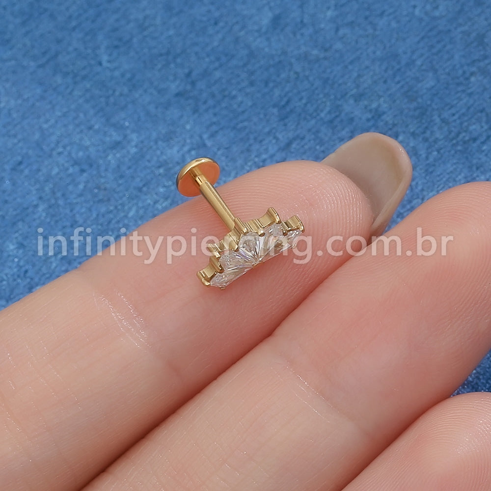 Piercing Labret Titânio Losangos 5 Pedras Zircônia