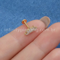 Piercing Labret Titânio Losangos 5 Pedras Zircônia