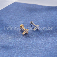Piercing Labret Titânio Cruz Zircônia Cravejada