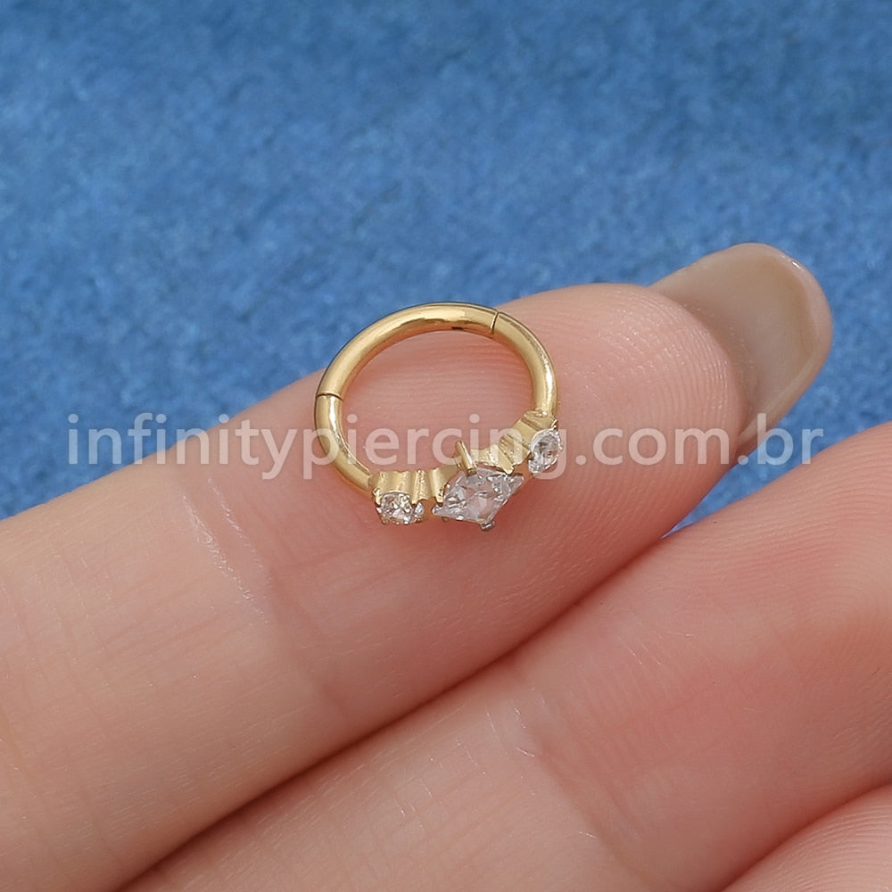 Piercing Argola Titânio  LOSANGO/REDONDO ZIRCÔNIAS CRAVEJADAS