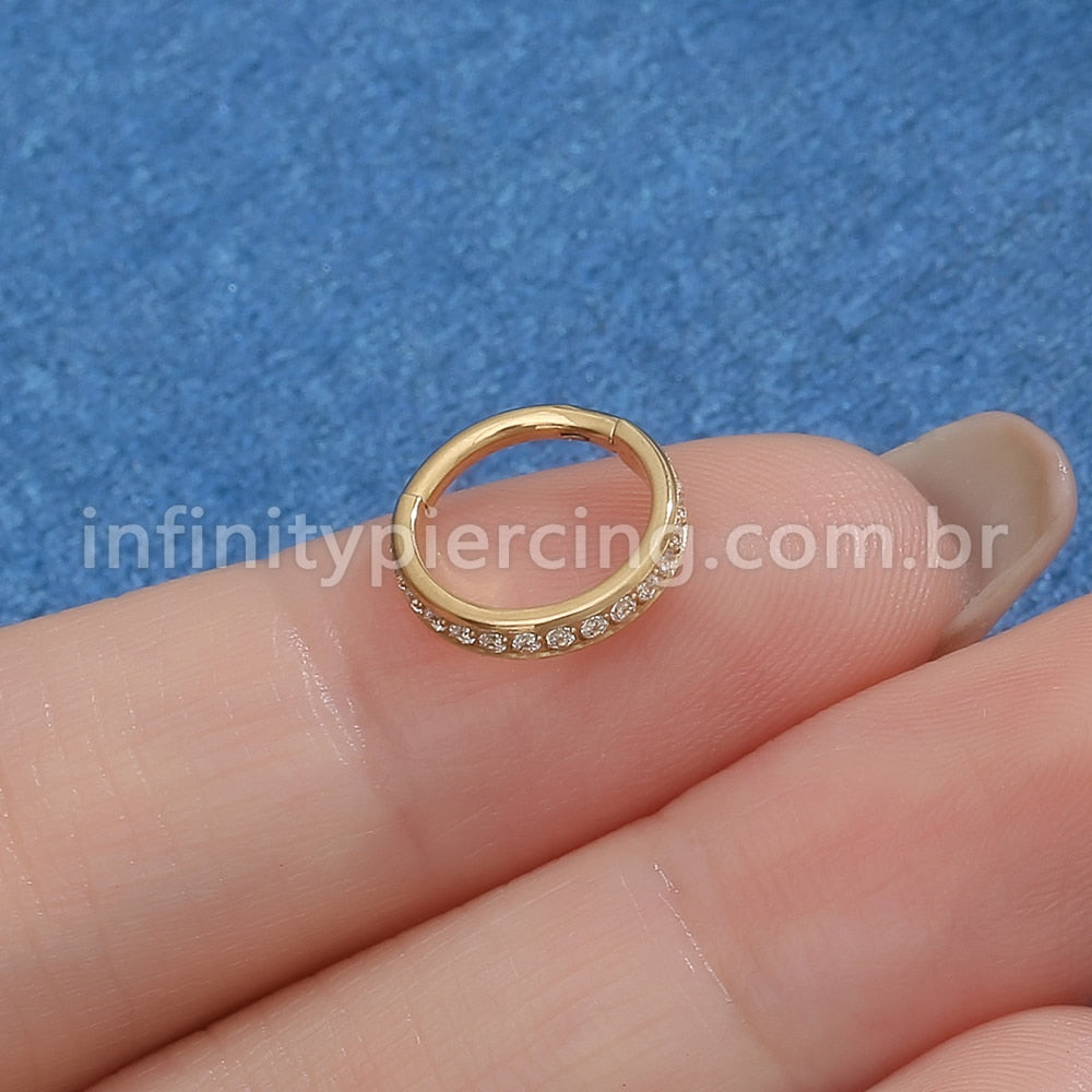 Piercing Argola Titânio Segmento Articulado Zircônia Cravejada