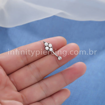 Piercing Banana Aço Cirúrgico Indiano 4 Zircônias Cravada
