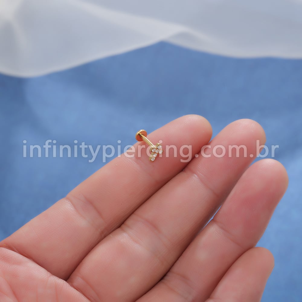 Piercing Labret Titânio Cruz Zircônia Cravejada