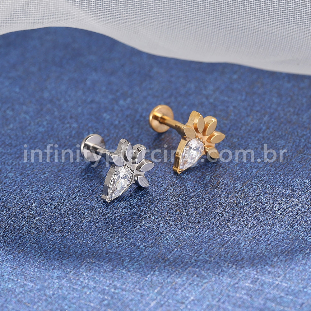 Piercing Labret Titânio Detalhes Gota Zircônia