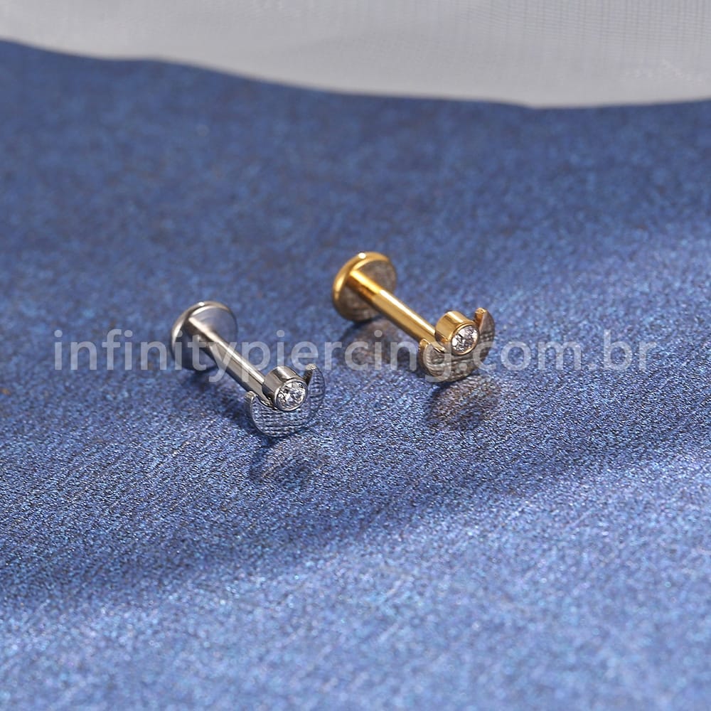 Piercing Labret Titânio Lua Zircônia Rosca Interna