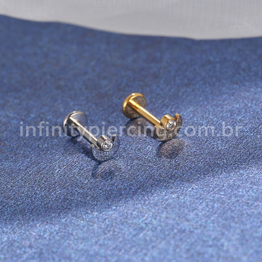 Piercing Labret Titânio Lua Zircônia Rosca Interna