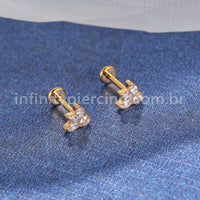 Piercing Labret Aço Cirúgico 4 Zircônias