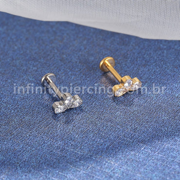 Piercing Labret Aço Cirúrgico 3 Folhas Zircônias