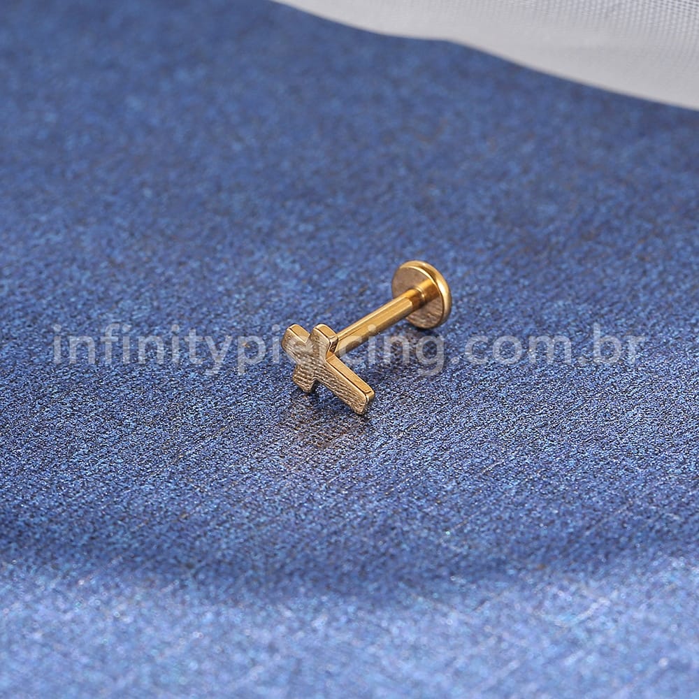 Piercing Labret Titânio Cruz Rosca Interna