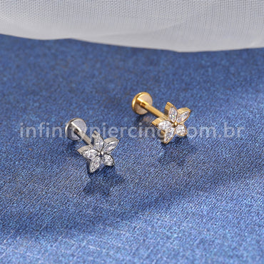 Piercing Labret Titânio Flor Zircônia Cravejada