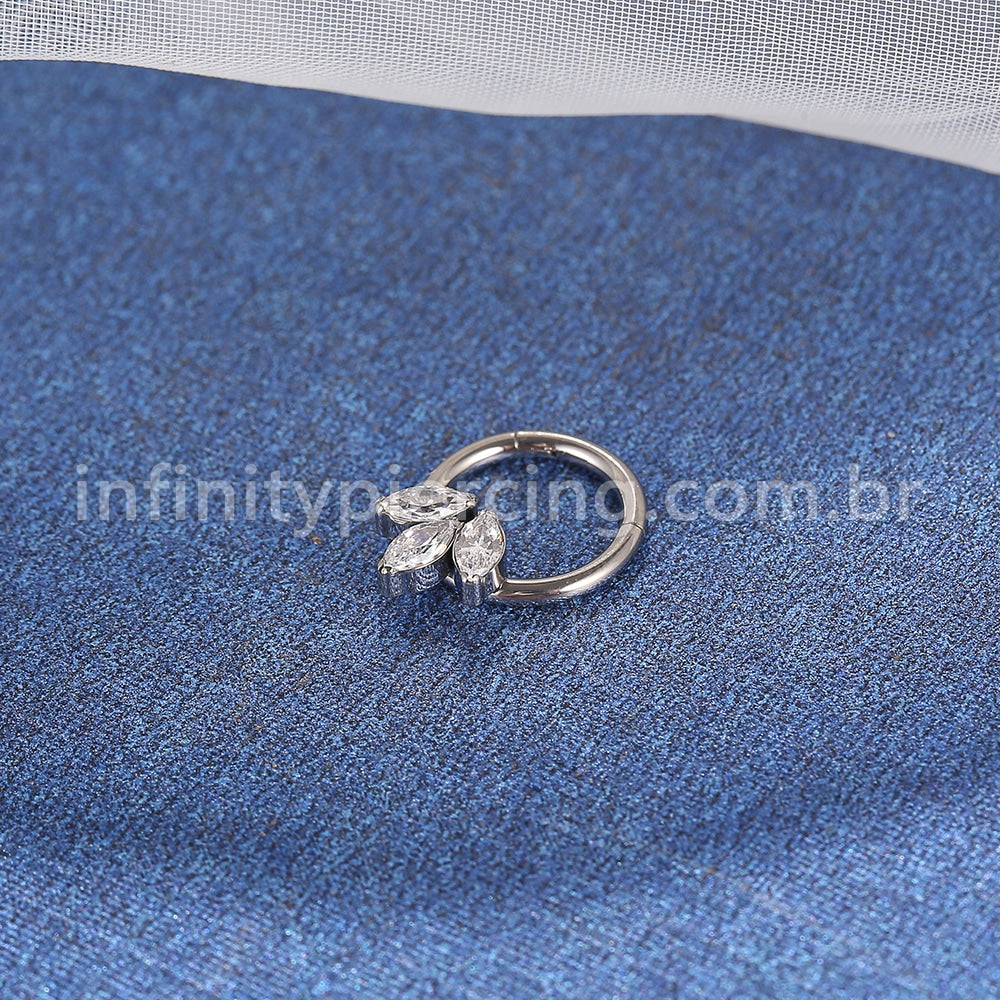 Piercing Argola Titânio Segmento Articulado 3 Zircônias Cravejada