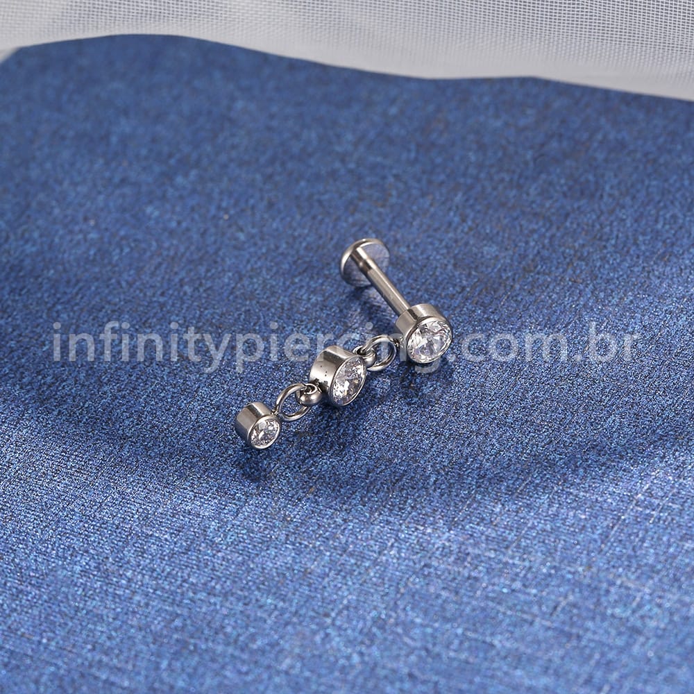Piercing Labret Titânio Pingente 3 Zircônias