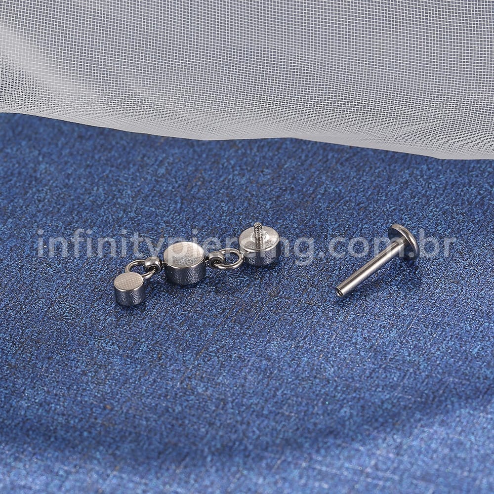 Piercing Labret Titânio Pingente 3 Zircônias