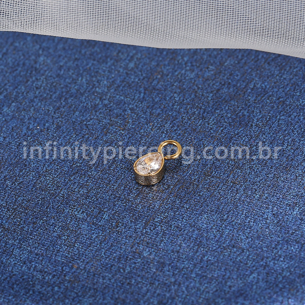Pingente Para Piercing Titânio Gota Zircônia Cravejada