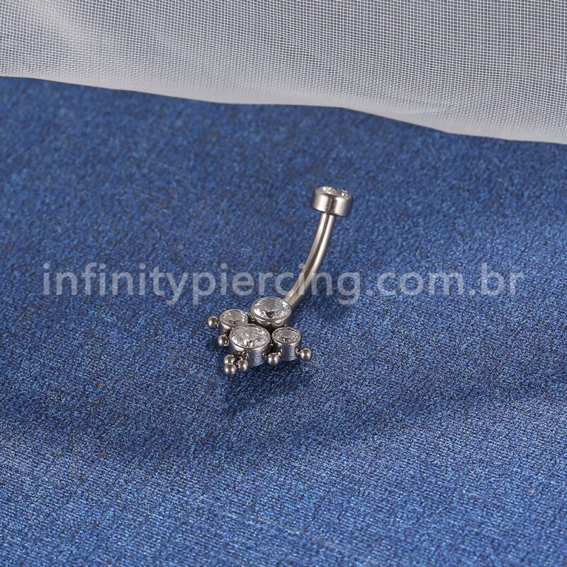Piercing Banana Aço Cirúrgico Indiano 5 Zircônias Cravada