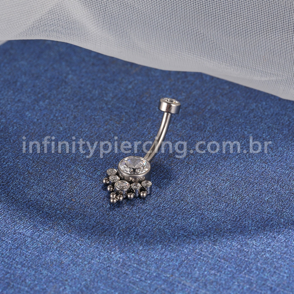 Piercing Banana Aço Cirúrgico Indiano 7 Zircônias Cravada