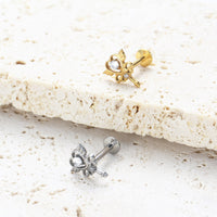 Piercing Labret em Titânio G23 com Duas Zircônias Simétricas de Brilho Suave, Design Minimalista Sofisticado