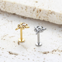 Piercing Labret em Titânio G23 com Duas Zircônias Simétricas de Brilho Suave, Design Minimalista Sofisticado