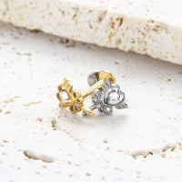 Piercing Labret em Titânio G23 com Duas Zircônias Simétricas de Brilho Suave, Design Minimalista Sofisticado