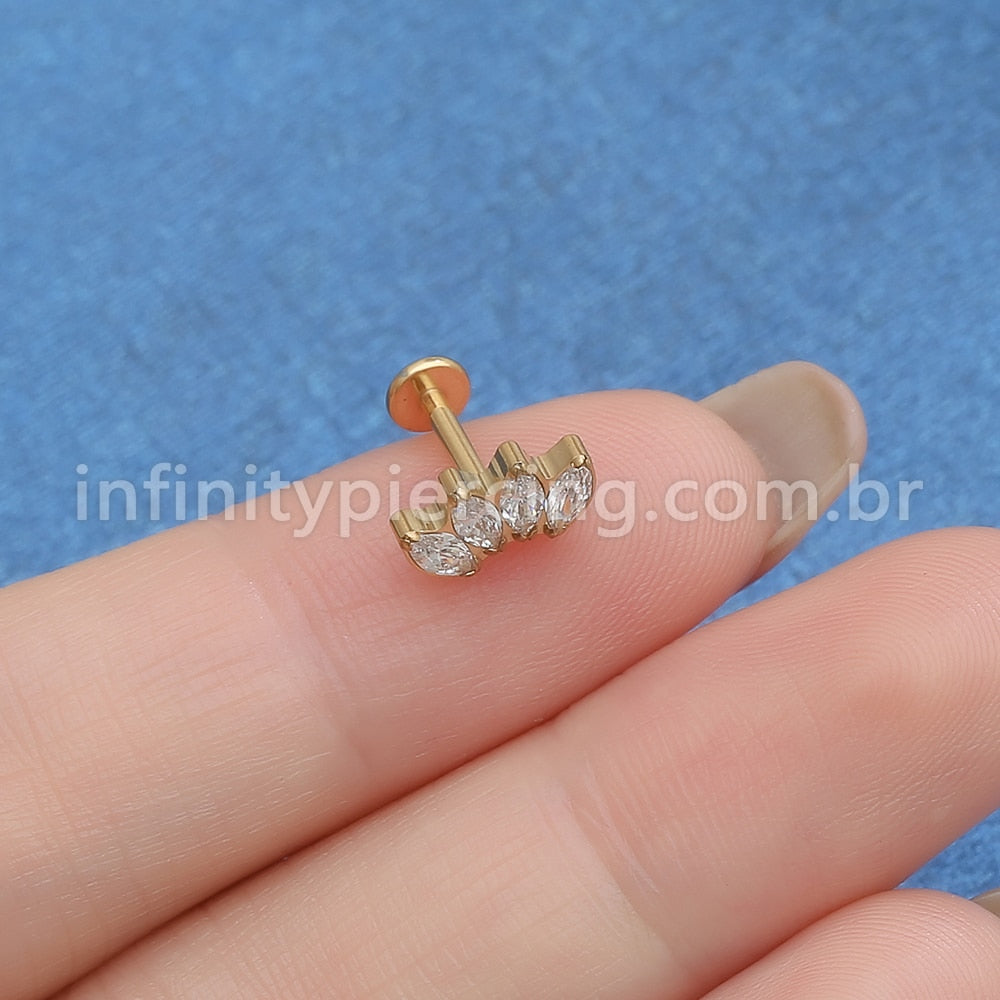 Piercing Labret Titânio 4 Zircônias