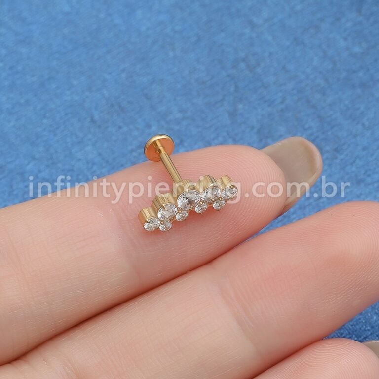 Piercing Labret Titânio Cluster Zircônias Cravejadas