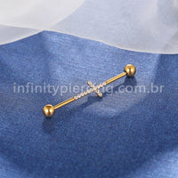 Piercing Transversal Aço Cirúrgico Cruz Zircônia Cravejada