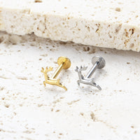 Piercing Labial em Titânio G23 com Design de Cervo Minimalista