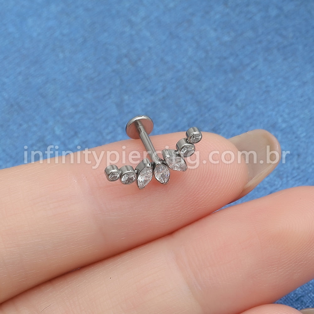 Piercing Labret Titânio Cluster Zircônias Cravejadas