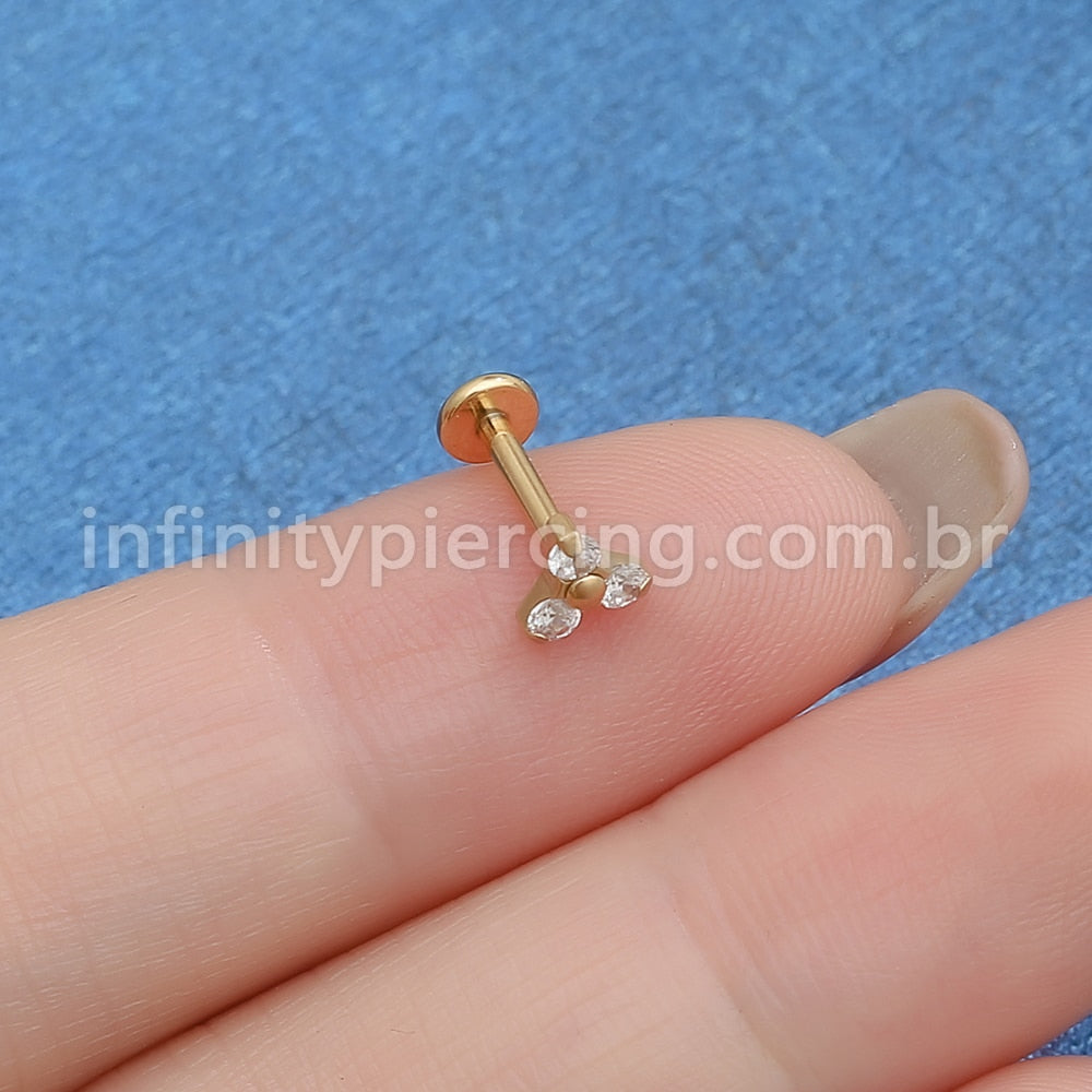 Piercing Labret Titânio Trinity Zircônia Cravejada
