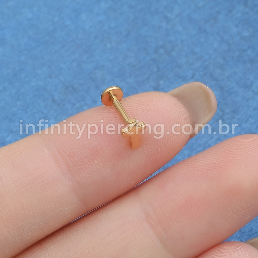 Piercing Labret Titânio Cruz Rosca Interna
