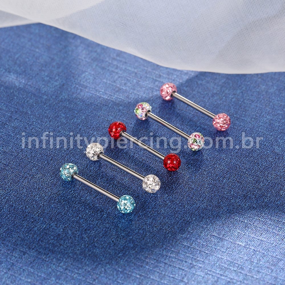Piercing Barbell Titânio Cristais Swaroski