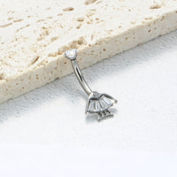 Piercing de Umbigo em Titânio G23 com Duplo Brilho de Zircônia e Detalhe Geométrico – Design Moderno e Elegante