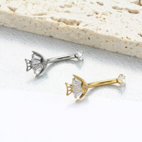 Piercing de Umbigo em Titânio G23 com Duplo Brilho de Zircônia e Detalhe Geométrico – Design Moderno e Elegante