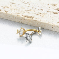 Piercing de Umbigo em Titânio G23 com Duplo Brilho de Zircônia e Detalhe Geométrico – Design Moderno e Elegante