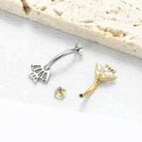 Piercing de Umbigo em Titânio G23 com Duplo Brilho de Zircônia e Detalhe Geométrico – Design Moderno e Elegante