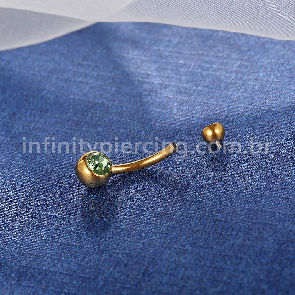 Piercing Banana Titânio 2 Pedras Strass Redonda Rosca Interna