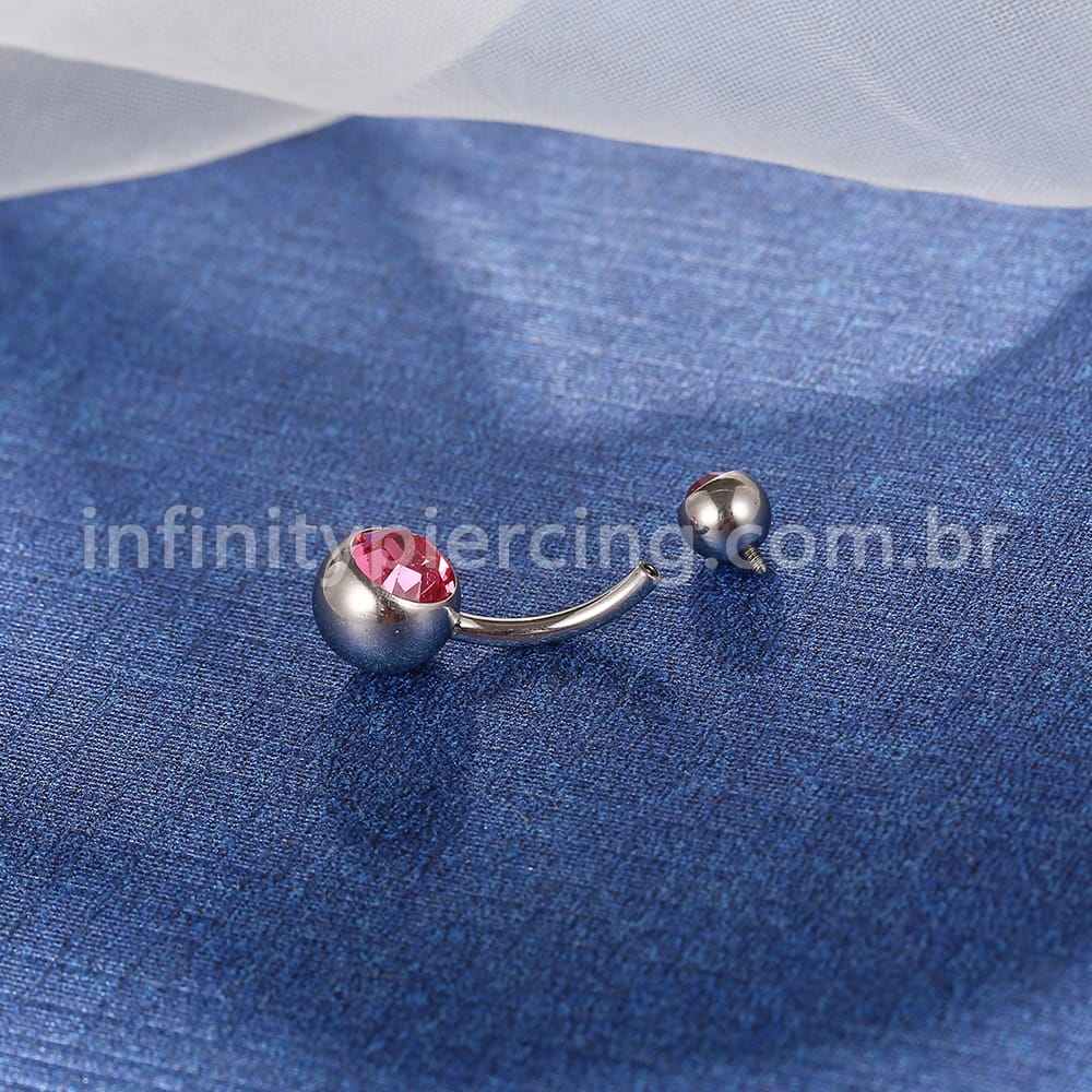 Piercing Banana Titânio 2 Pedras Strass Redonda Rosca Interna