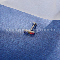 Piercing Labret Titânio Barra Zircônia Colorida